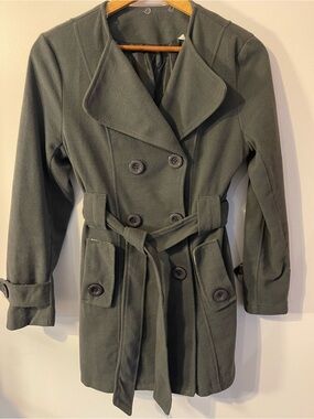 Light Gray Plaid Trim Belted Peacoat Trench S